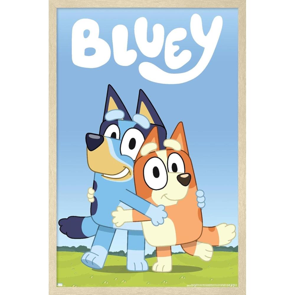 imageBluey Hug Wall Poster 224Lquot x 147Wquot Barnwood Framed VersionBlonde Framed Version