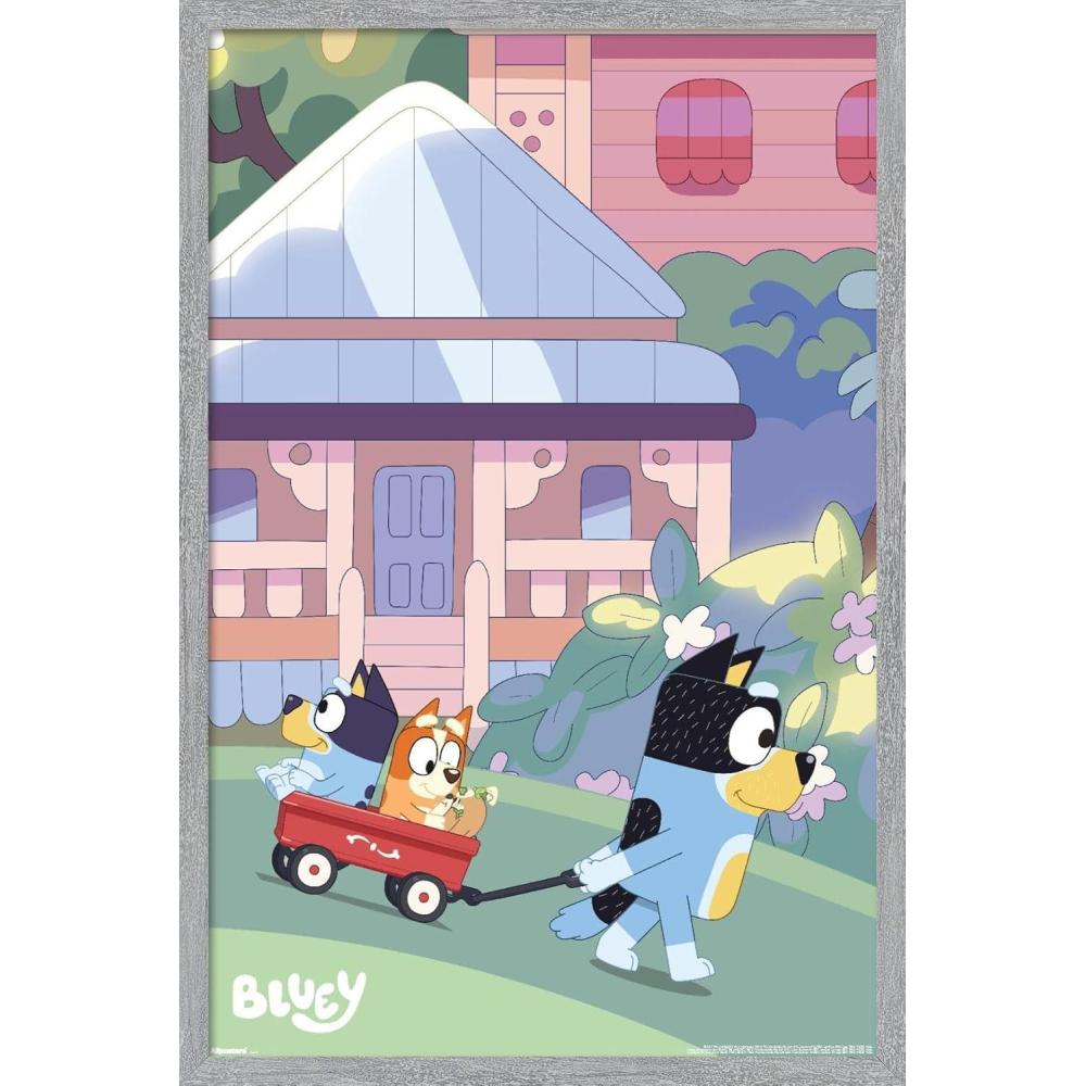 imageBluey Walking Wall Poster 224Lquot x 147Wquot Premium Unframed VersionGray Framed Version