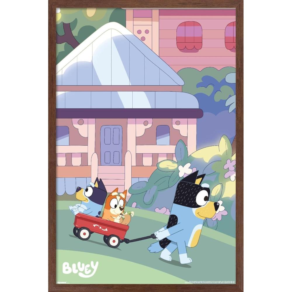 imageBluey Walking Wall Poster 224Lquot x 147Wquot Premium Unframed VersionMahogany Framed Version