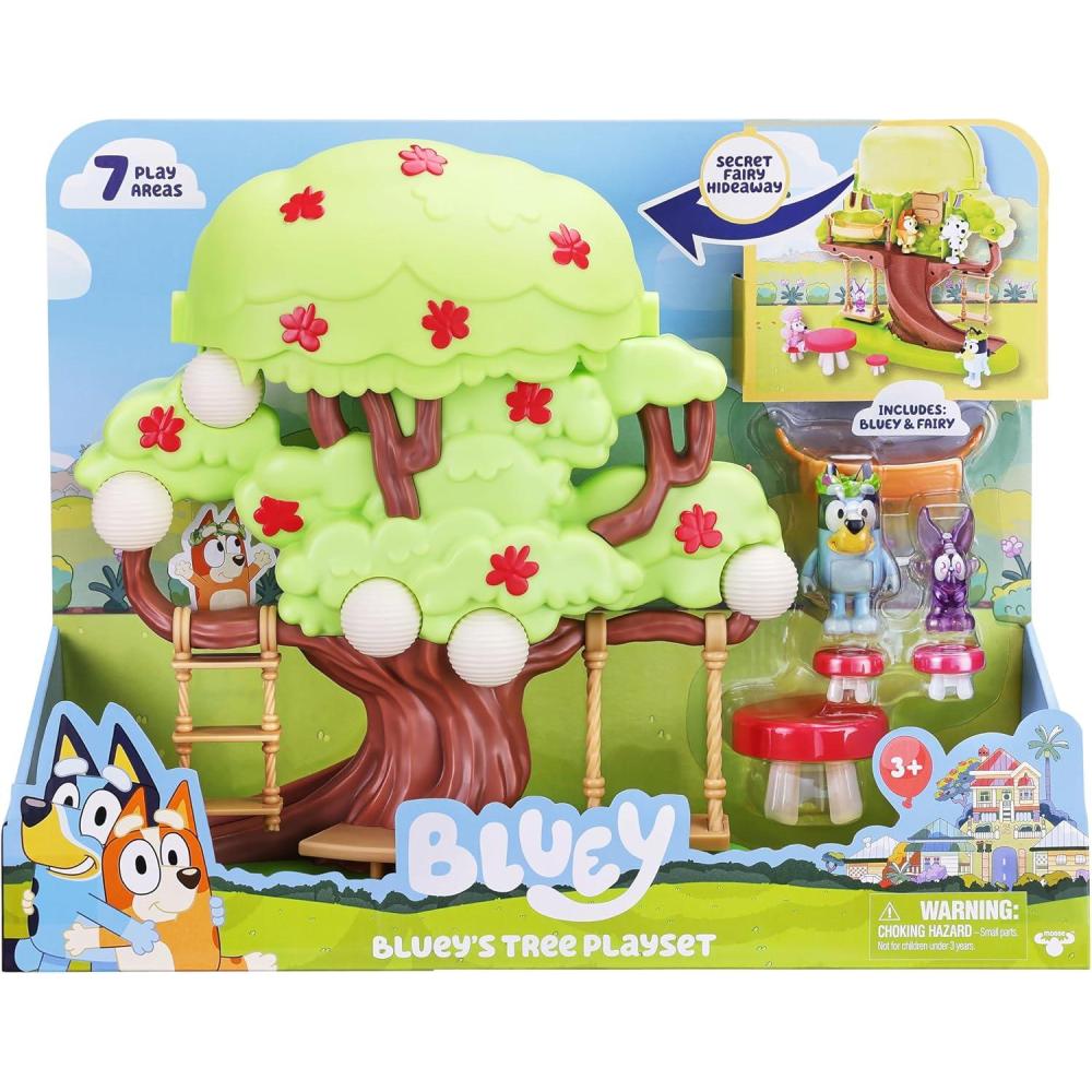 imageBluey 2Sided Treehouse Playset 11 ActionPacked Tree Toys Set with 4 Accessories and 25 Articulated Figure Animal Toys for Kids Ages 3Bluey Tree Playset