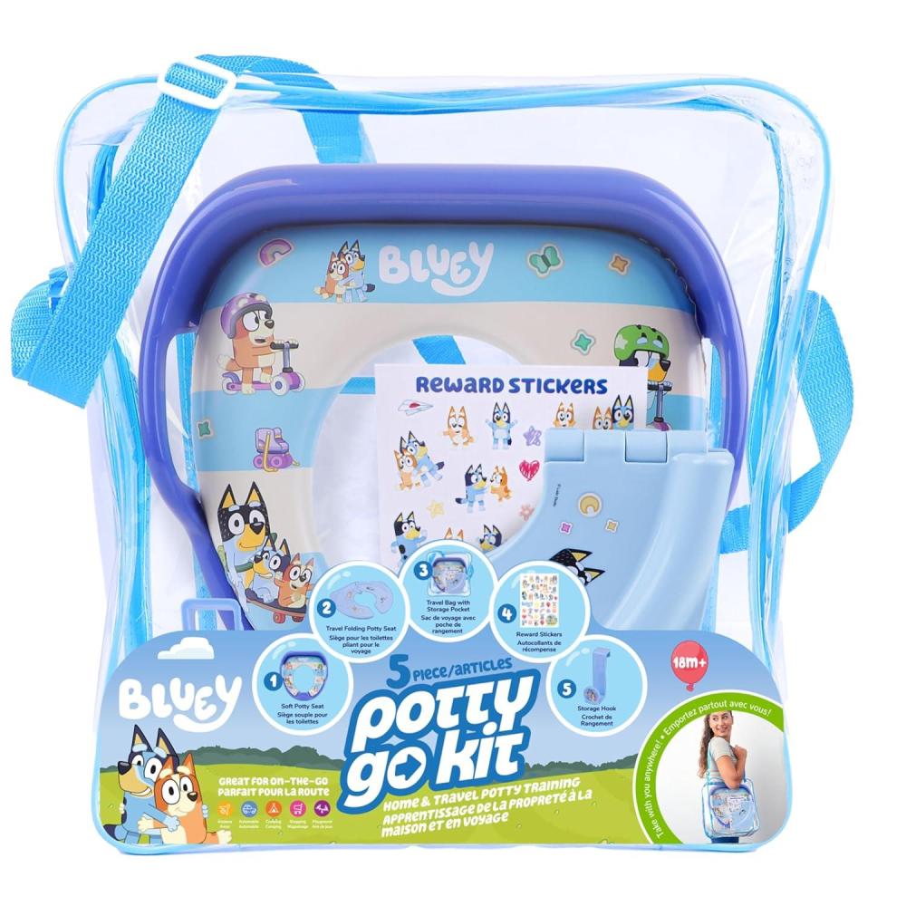 imageBluey 5 Piece Potty Go Kit Training System Includes Soft and Travel Potties Stickers Hook and Storage Bag