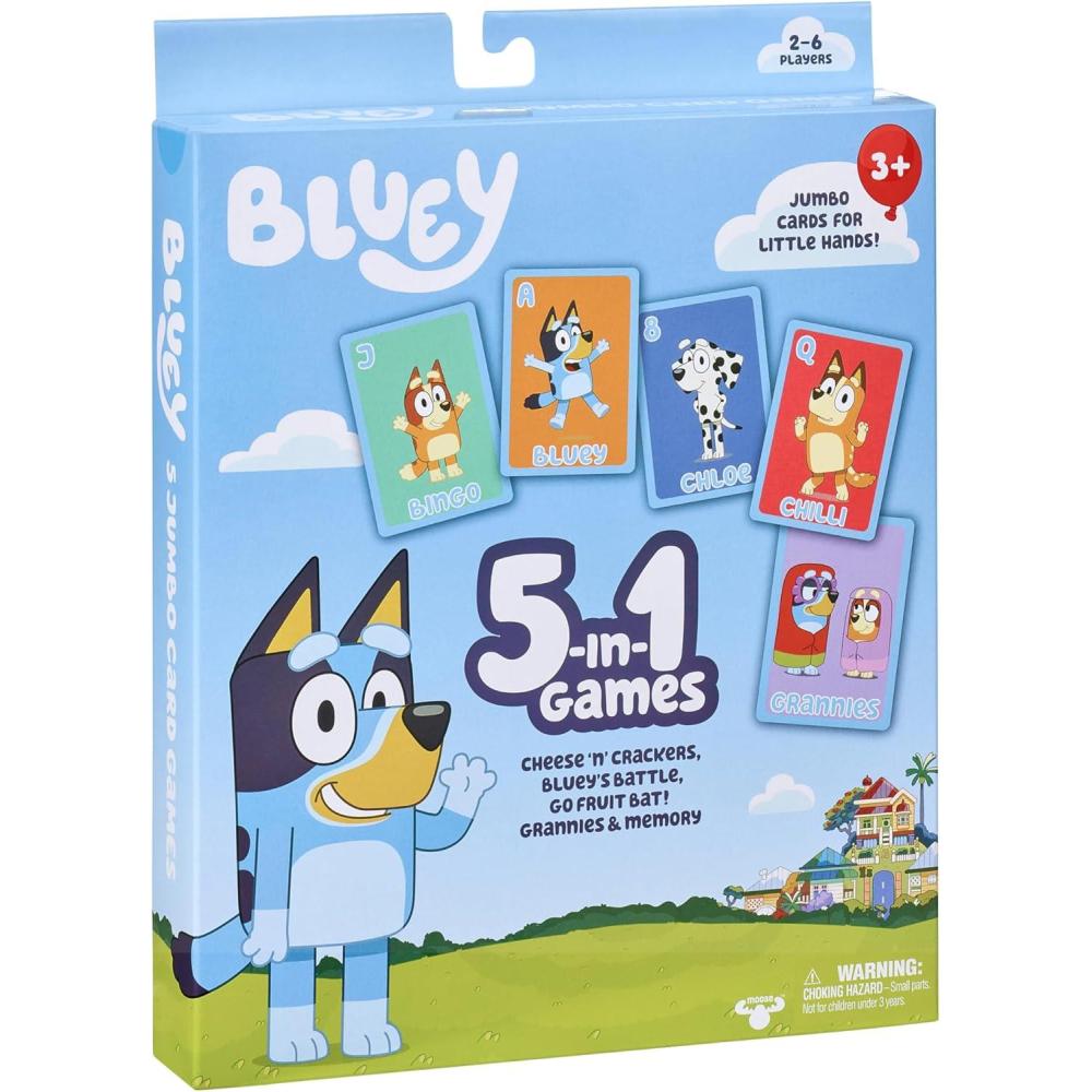 imageBluey 5in1 Card Game Set JumboSized 53Deck Toddler Game MultiColor Interactive Play Card Games for Kids of Ages 35in1 Card Game Set