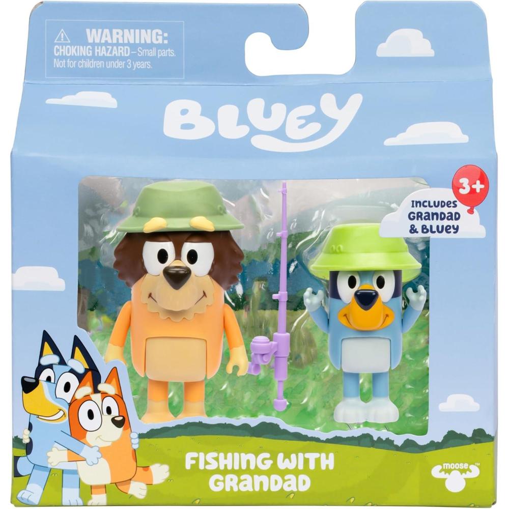 imageBluey Animal Costume Toy Figurines Pack of 2 Robust Articulated Character Toys with Zebra and Cheetah Onesies Small Action Figures for Kids Ages 3Fishing with Grandad