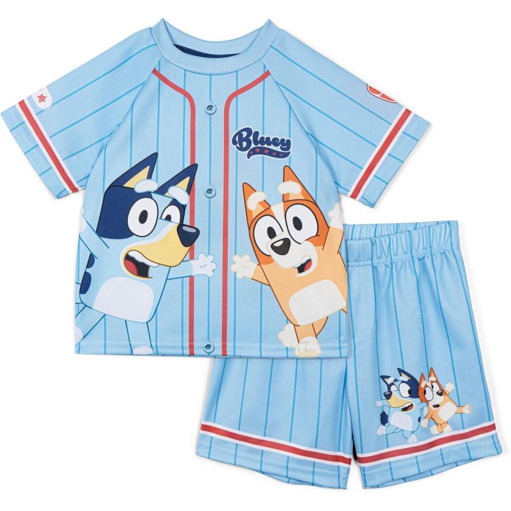 imageBluey Athletic Mesh Baseball Jersey TShirt and Shorts Outfit Set Infant to Big Kid Sizes 12 Months 1012Blue
