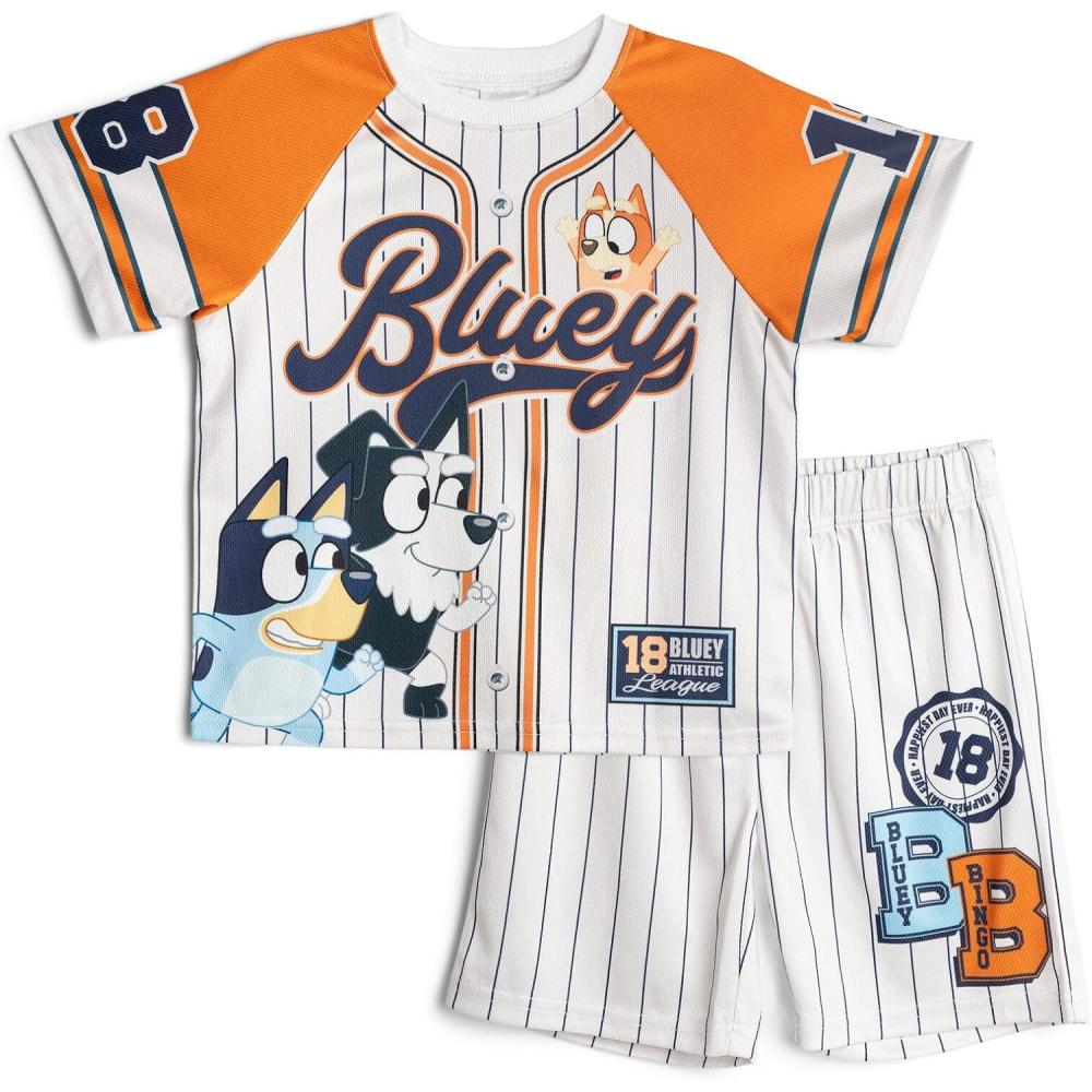 imageBluey Athletic Mesh Baseball Jersey TShirt and Shorts Outfit Set Infant to Big Kid Sizes 12 Months 1012Warm Gray Orange