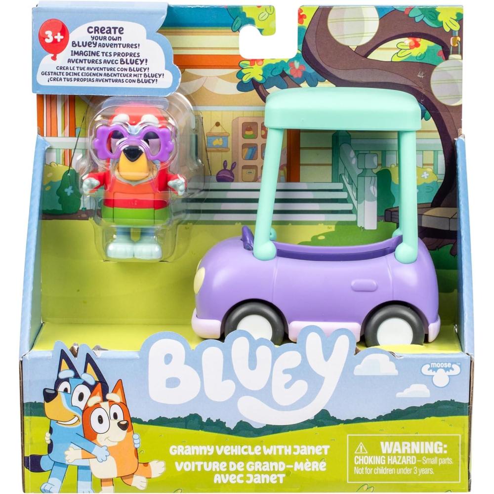 imageBluey Basic 4WD Toddler Toy Car 3 Articulated Figure with FlipUp Sunnies Immersive Car Toys for Kids of Age 3Granny Car Janet