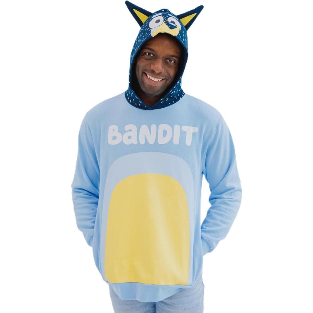 imageBluey Bingo Dad Mom Fleece Matching Family Cosplay Pullover Hoodie Infant to Little KidBlue Bandit Dad