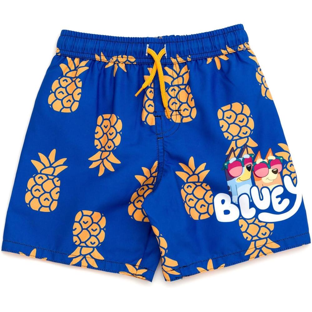 imageBluey Bingo UPF 50 Swim Trunks Bathing Suit Toddler to Little Kid Sizes 2T 78Dark Blue Pineapples