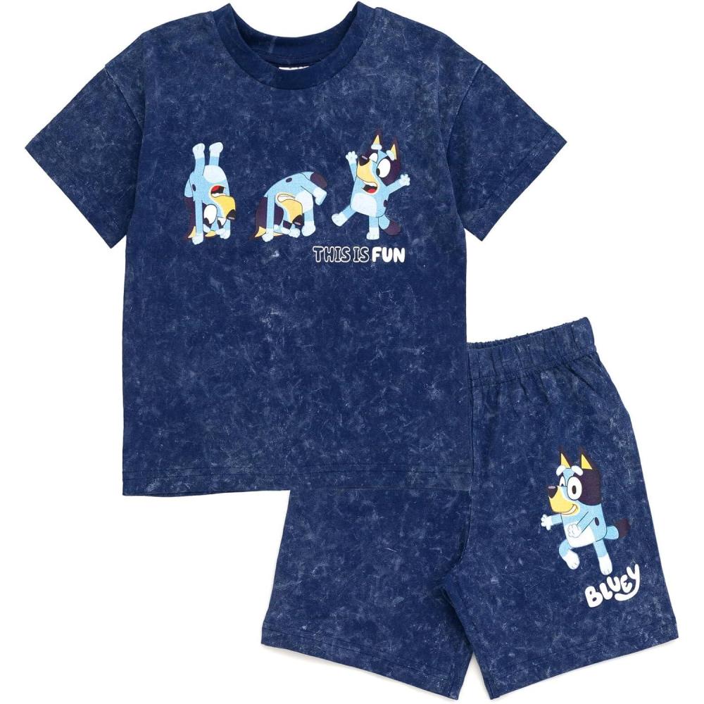 imageBluey Drop Shoulder TShirt and Shorts Outfit Set Toddler to Big Kid Sizes 2T 1012Blue