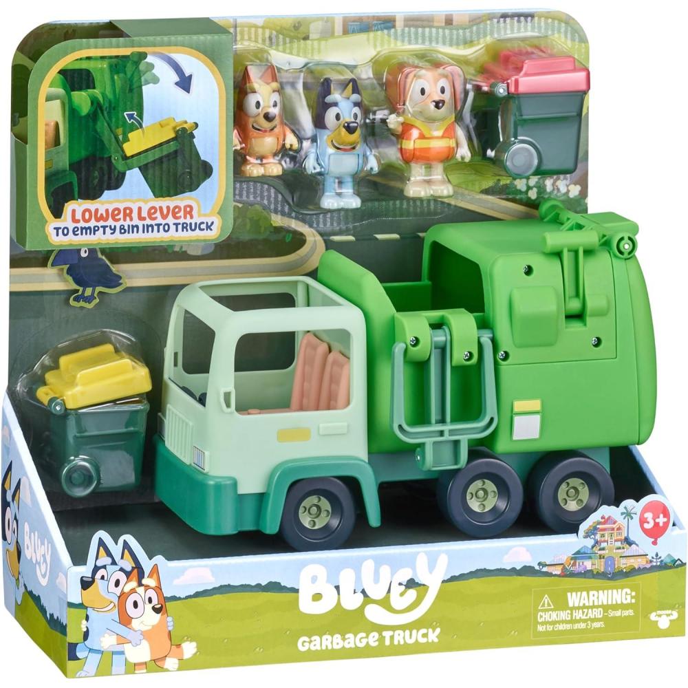 imageBluey Dump Truck Toy Playset Sturdy Working Toy Dump Truck with 2 Articulated Figures and 3 Huge Boulders Construction Toys for Kids of Ages 3Garbage Truck