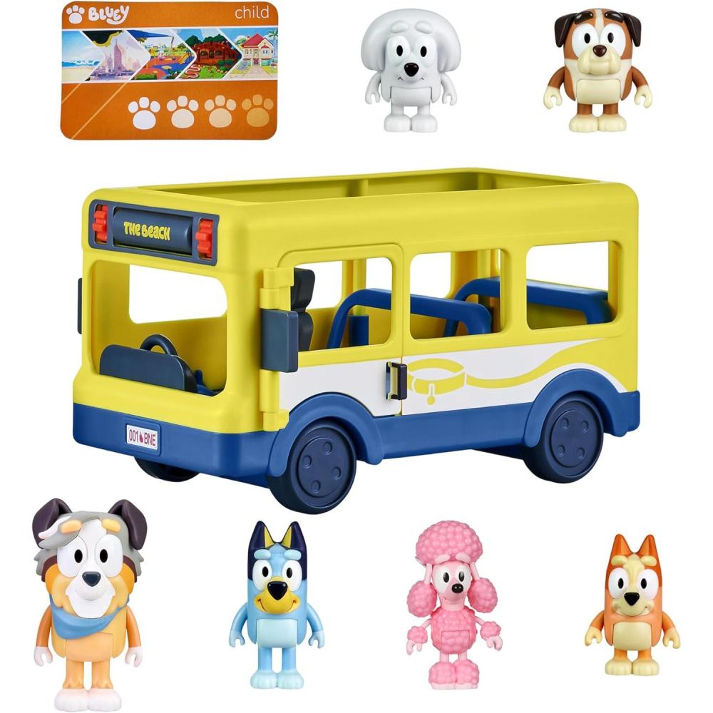 imageBluey Escape Convertible Vehicle Figurines Pack of 4 Robust Toddler Toy Car with 9 Accessories and Stickers Immersive Car Toys for Kids Ages 3Bus and Friends