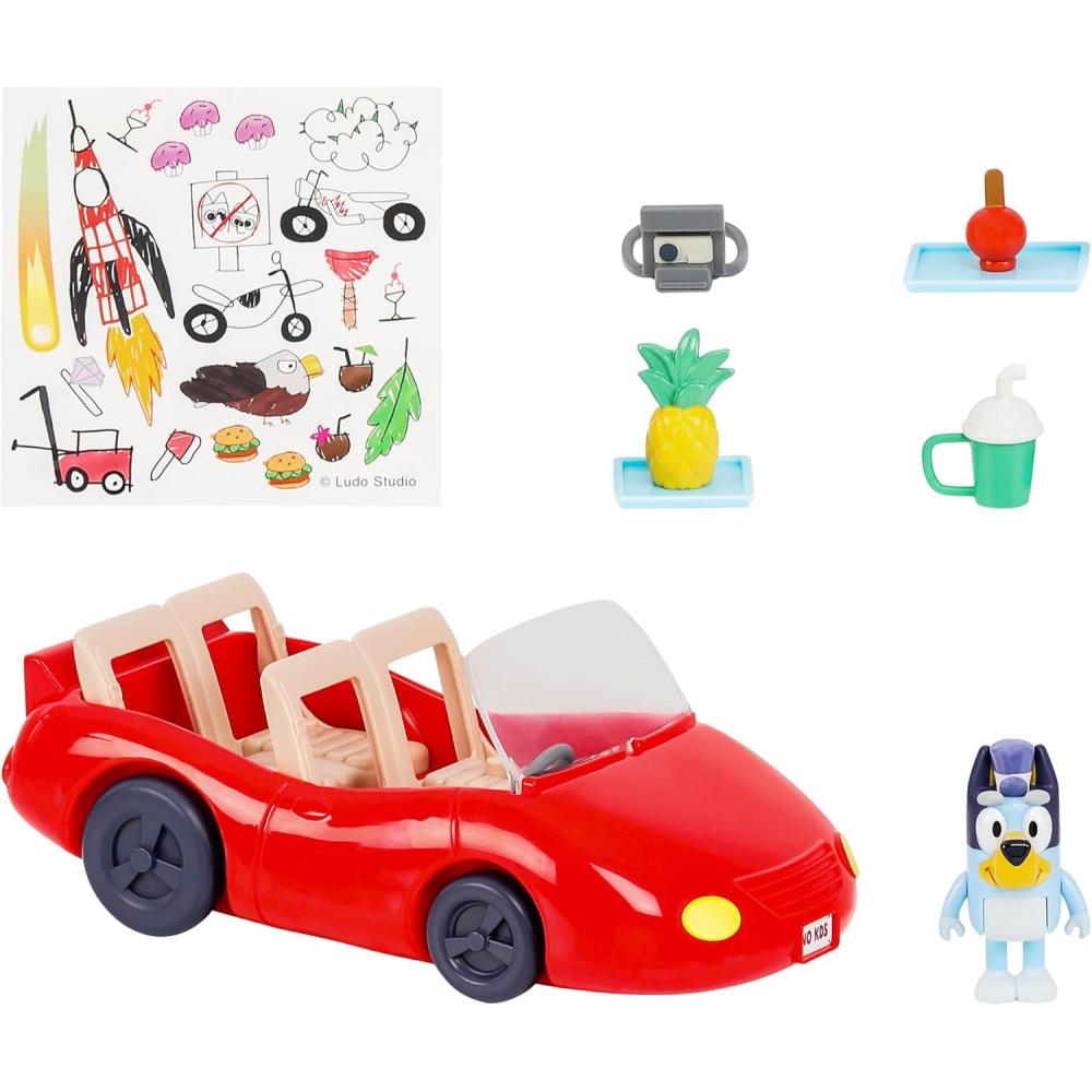 imageBluey Escape Convertible Vehicle Figurines Pack of 4 Robust Toddler Toy Car with 9 Accessories and Stickers Immersive Car Toys for Kids Ages 3Escape Convertible