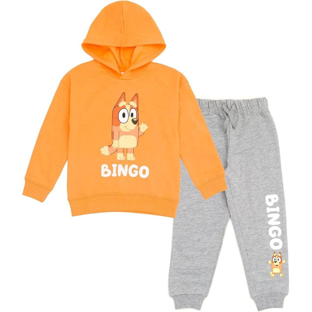 imageBluey Fleece Pullover Hoodie and Pants Outfit Set Toddler to Little Kid Sizes 2T 78Orange Gray