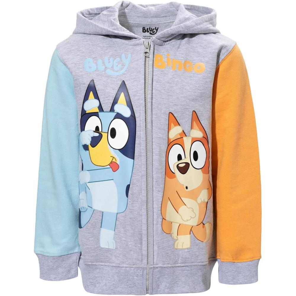 imageBluey Fleece Zip Up Hoodie Toddler to Big Kid Sizes 2T 1012Grey