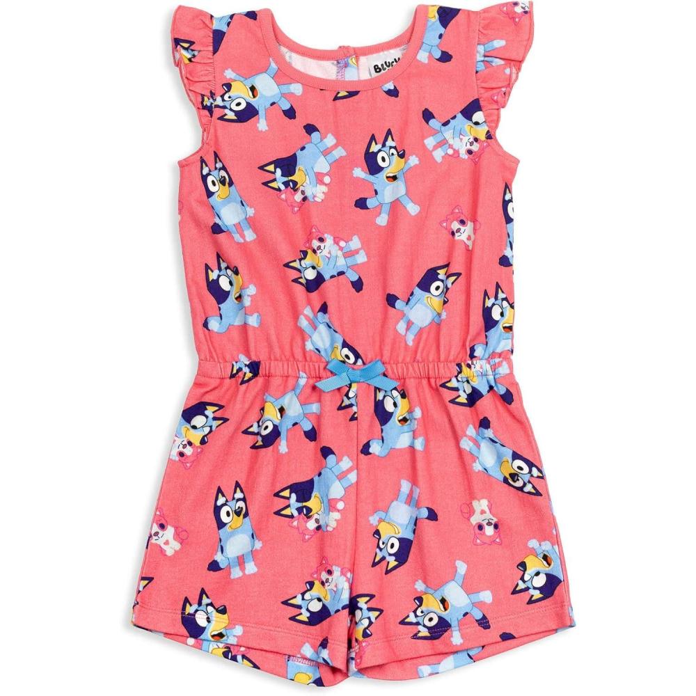 imageBluey French Terry Sleeveless Romper Infant to Big Kid Sizes 1218 Months  1012Pink