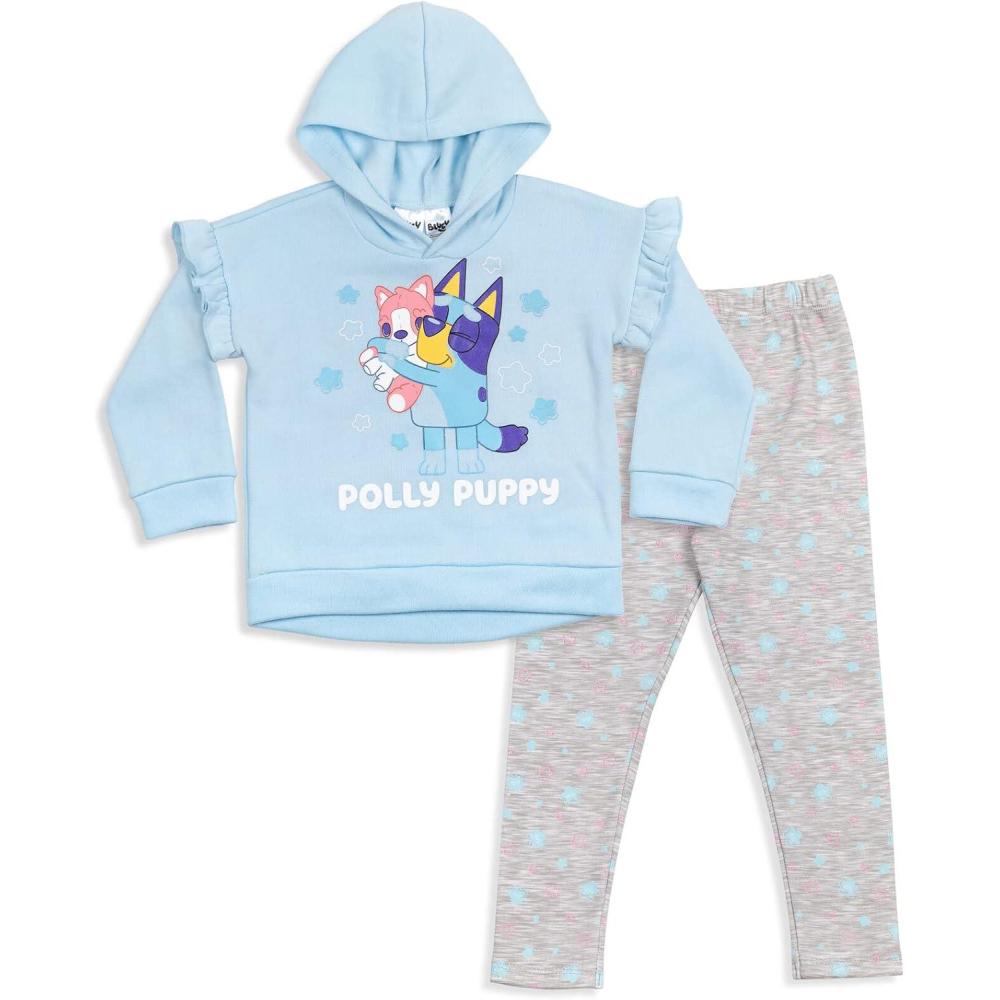 imageBluey Girls Fleece Hoodie and Leggings Outfit SetLight Blue Grey