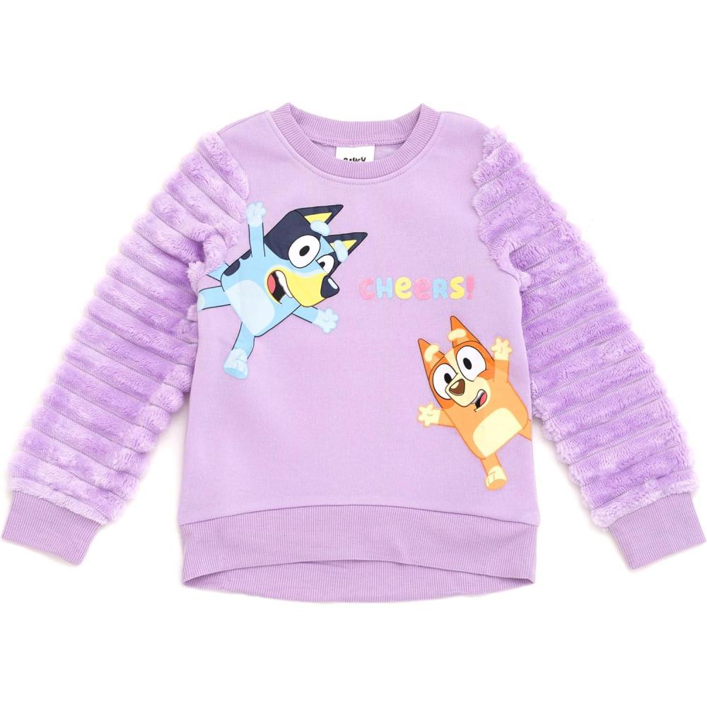 imageBluey Girls Fleece Sweatshirt with Faux Fur Sleeves Toddler to Big Kid Sizes 2T 1012Lilac