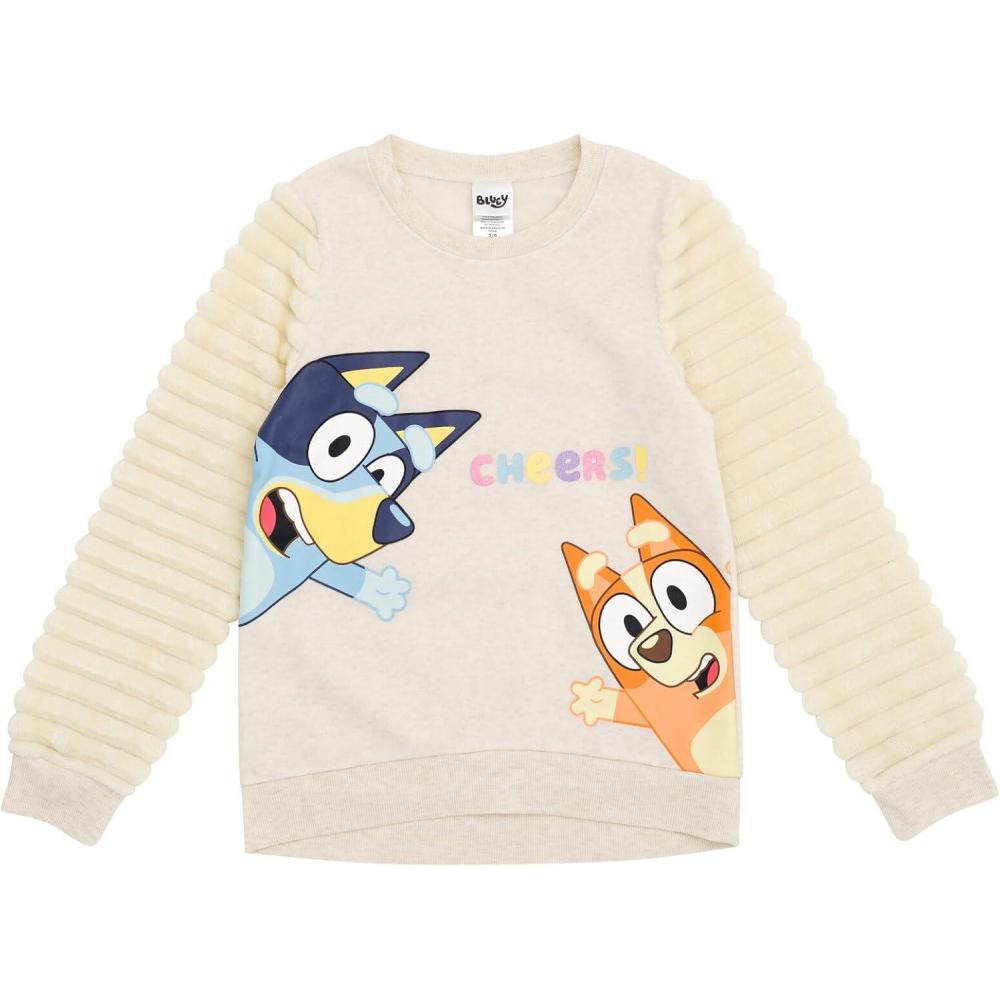 imageBluey Girls Fleece Sweatshirt with Faux Fur Sleeves Toddler to Big Kid Sizes 2T  1012White