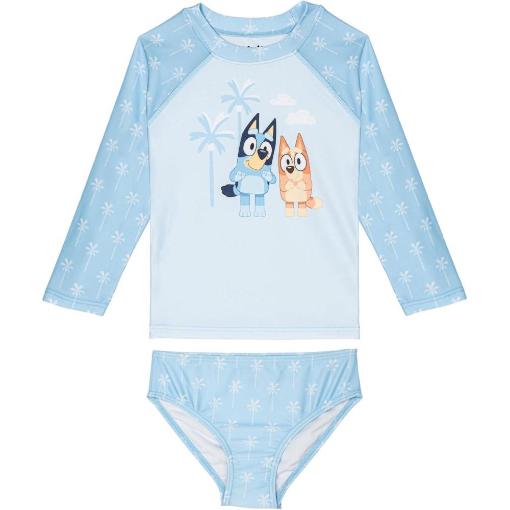 imageBluey Girls Raglan Rash Guard and Bikini Bottom UPF 50 Swim Set Toddler to Big Kid Sizes 2T 1012Sky Blue