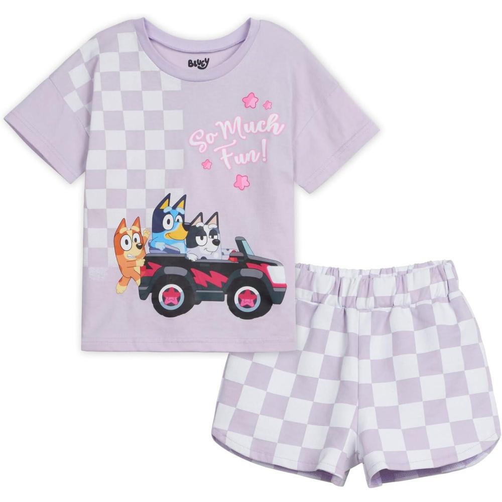 imageBluey Girls TShirt and French Terry Shorts Outfit Set Toddler to Big Kid Sizes 2T 1012Lavender
