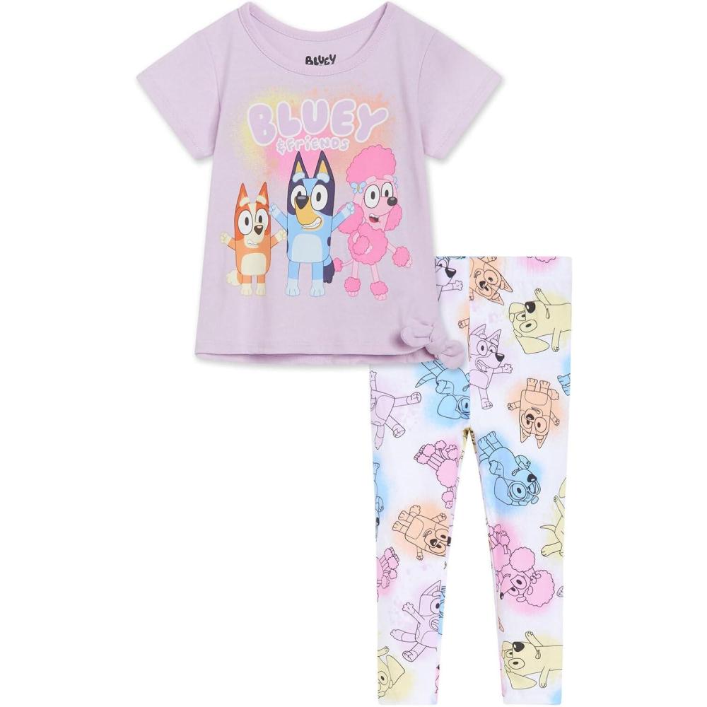 imageBluey Girls TShirt and Leggings Outfit Set Toddler to Big Kid Sizes 2T 1012Lavender