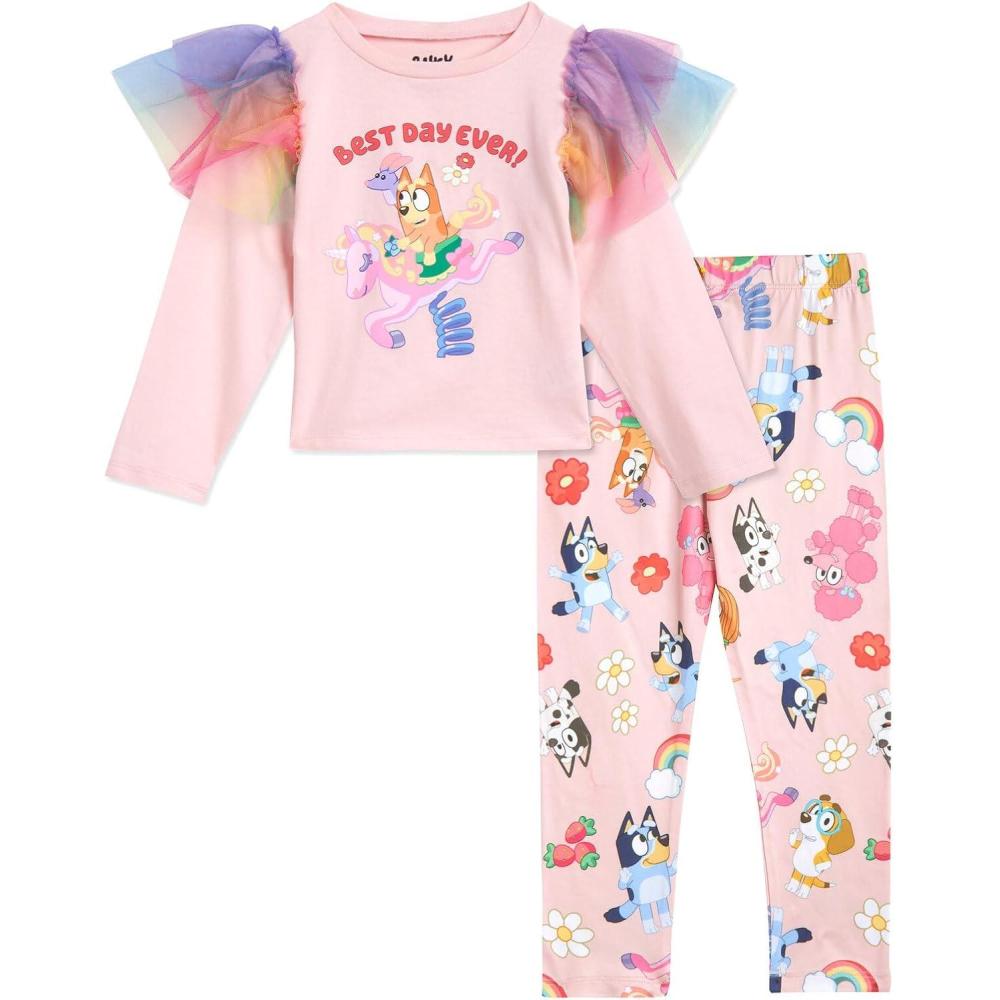 imageBluey Girls TShirt and Leggings Outfit Set Toddler to Big Kid Sizes 2T 1012Pink Rainbow