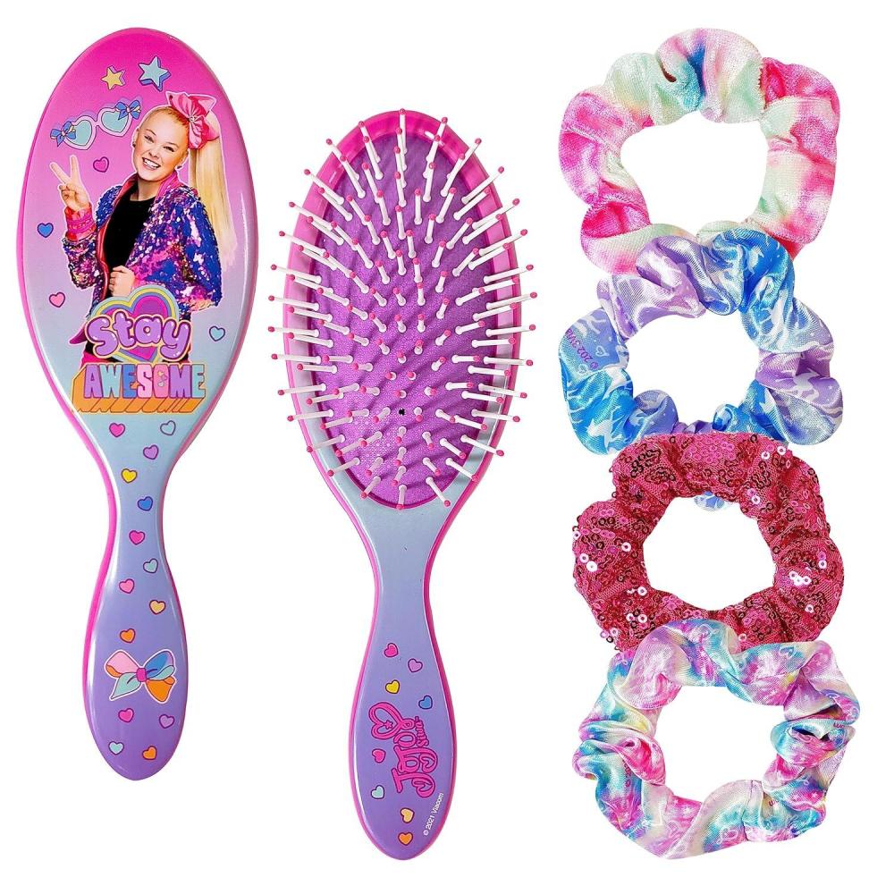 imageBluey Hair Accessory 5 Pcs Set  1 Regular 9 inch Bluey HairBrush For Girls  4 Bluey Scrunchies For Kids  Accessories For Girls  Detangling Brush  Elastic Hair Ties Ropes Scrunchies Ages 3Jojo Hair Brush Set
