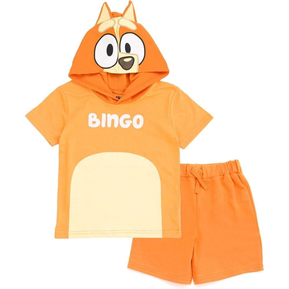 imageBluey Hooded Cosplay TShirt and French Terry Shorts Outfit Set Toddler to Little KidOrange
