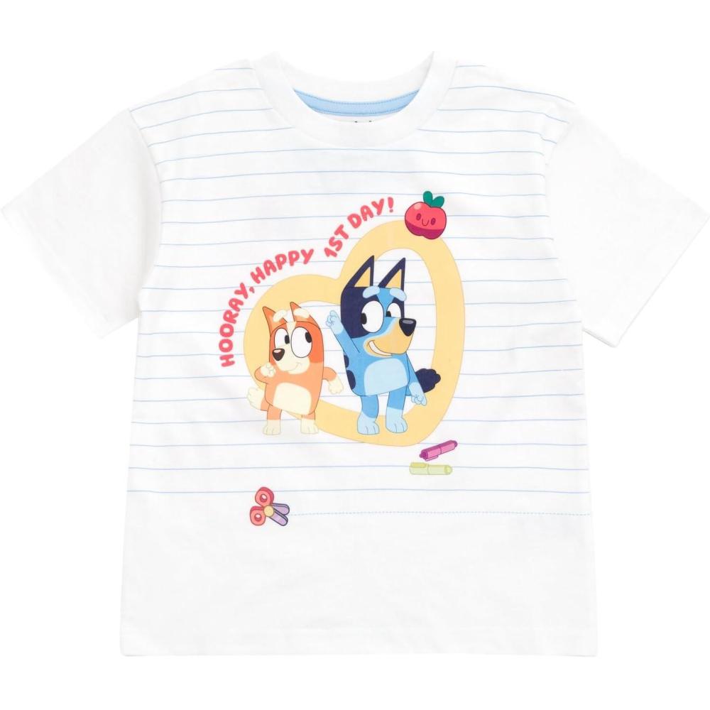 imageBluey July 4th Halloween Christmas Birthday School Heart TShirt Infant to Big Kid Sizes 12 Months 1012White 1st Day of School