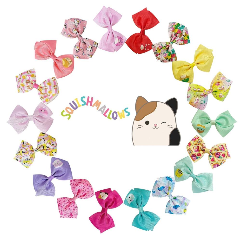 imageBluey Kids Hair Bows Hair Accessories Gift Set Bluey Hair Bow 7 Pcs 4 Inch Bow Bundle HairBows for Girls Different Bluey print on each clip Alligator Clip Ages 3 Special Squishmallows