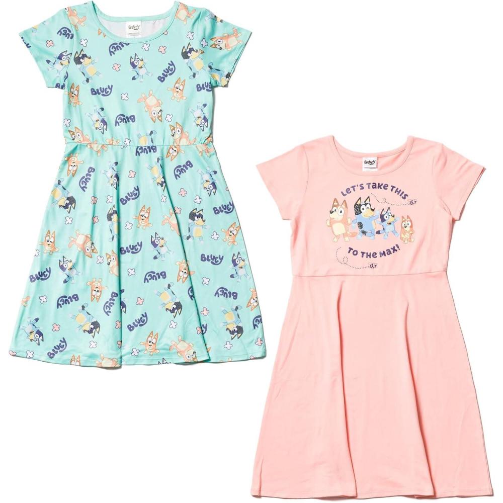 imageBluey Mom Dad Bingo Girls 2 Pack Skater Dresses Toddler to Big KidBlue
