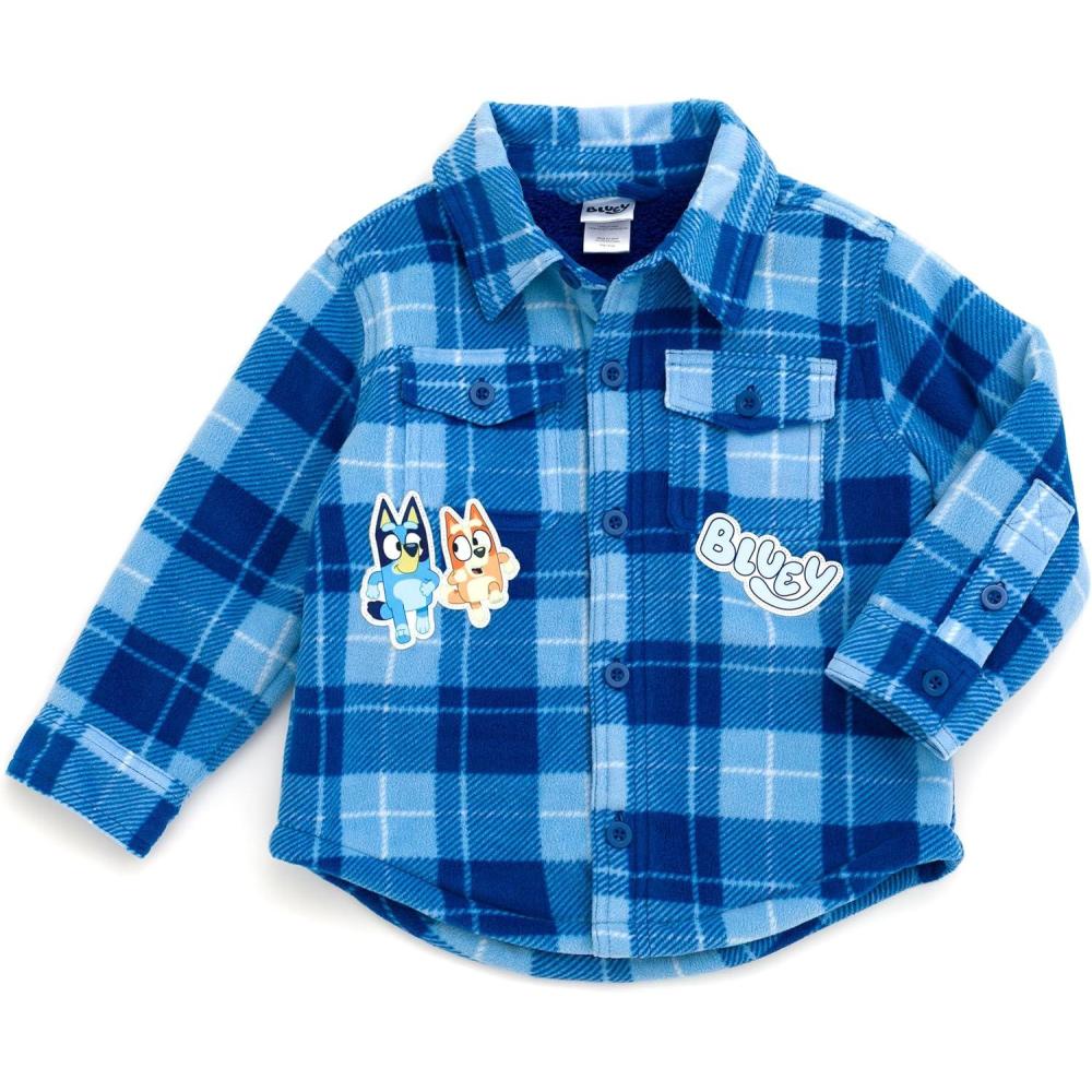 imageBluey Plaid Flannel Shacket with FauxShearling Lining Toddler Sizes 2T 5TBlue