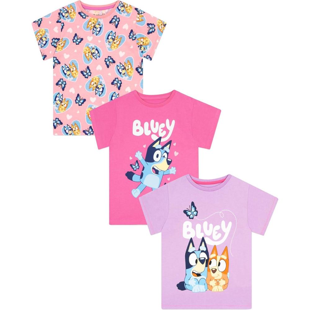 imageBluey Shirts 3 Pack Girls Short Sleeve Shirt for Summer Pack of 3 Girls Tops Cotton Kids TshirtPink