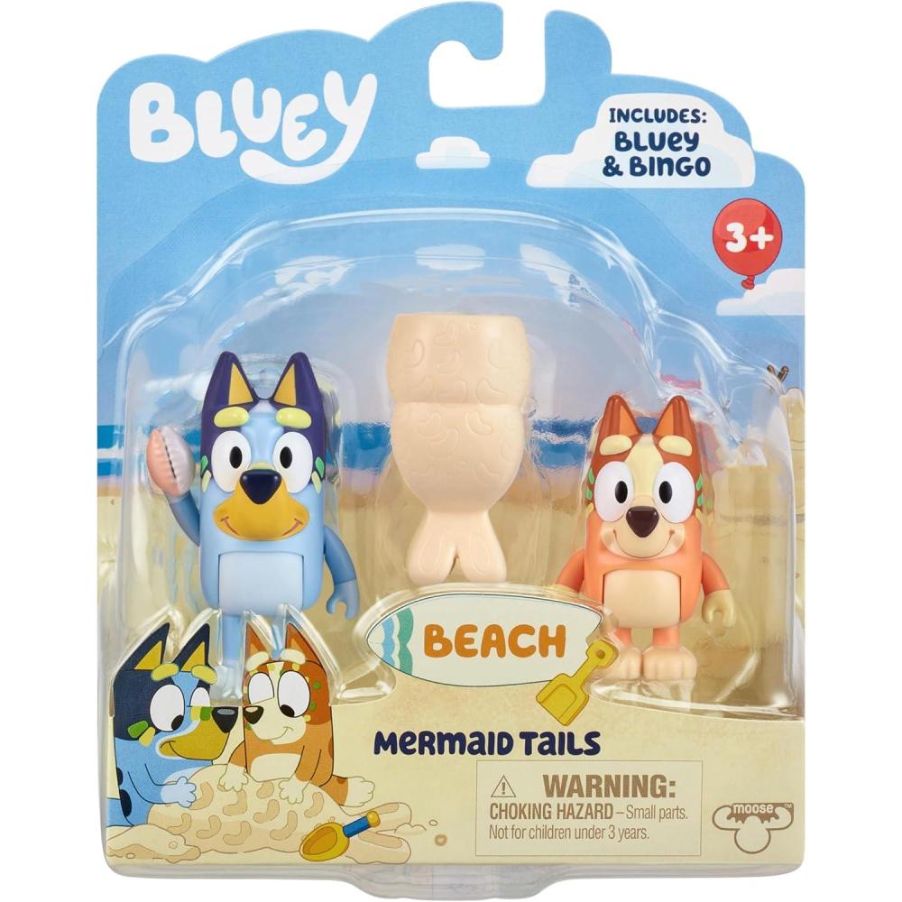 imageBluey Showtime Figurine Toys Pack of 4 Articulated Character Toys with Bingo Bandit and Chilli Figurines Small Action Figures for Kids Ages 3Mermaid Tails