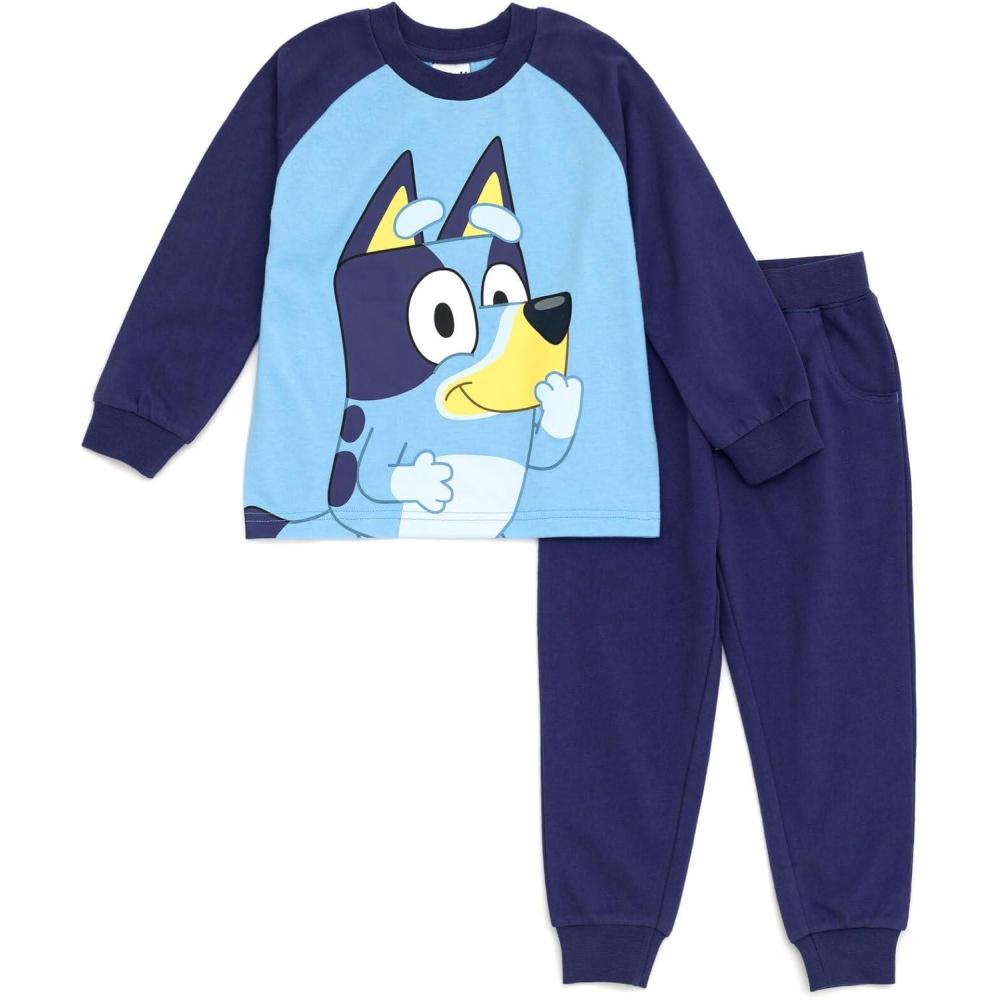 imageBluey TShirt and French Terry Jogger Pants Outfit Set Infant to Big Kid Sizes 12 Months 1012Blue