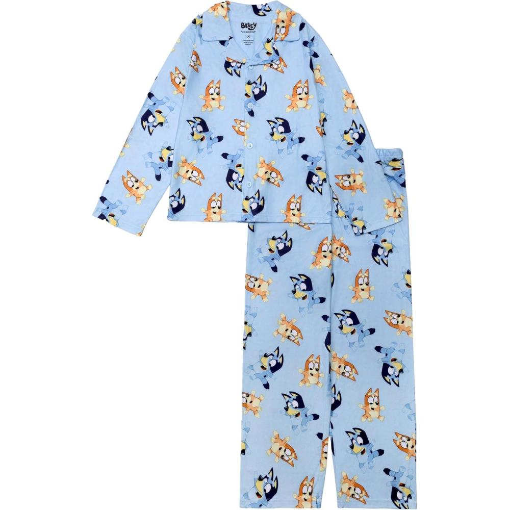imageBluey Unisex Kids 2Piece Loosefit Button Down Pajama Set Soft ampamp Cute for Kids 8