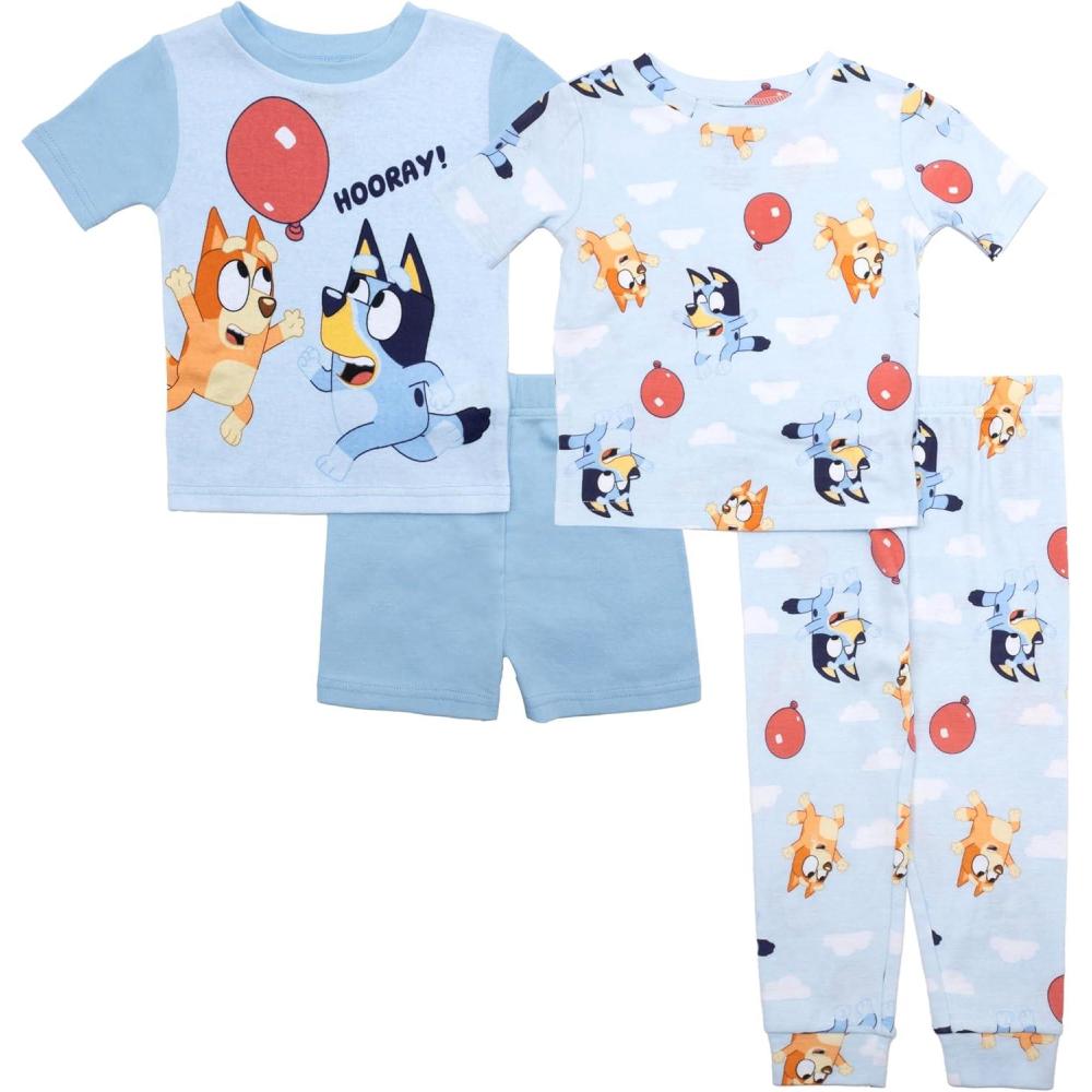 imageBluey Unisex Kids 4Piece Snugfit Cotton ShortSleeve Matching Pajama Set Soft ampamp Cute for KidsBalloon Play
