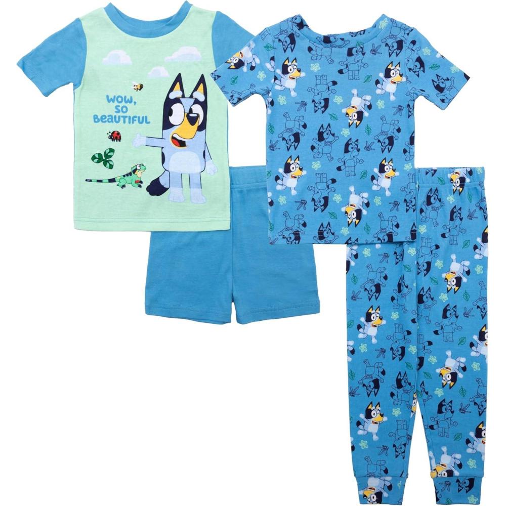 imageBluey Unisex Kids 4Piece Snugfit Cotton ShortSleeve Matching Pajama Set Soft ampamp Cute for KidsOutdoor Fun