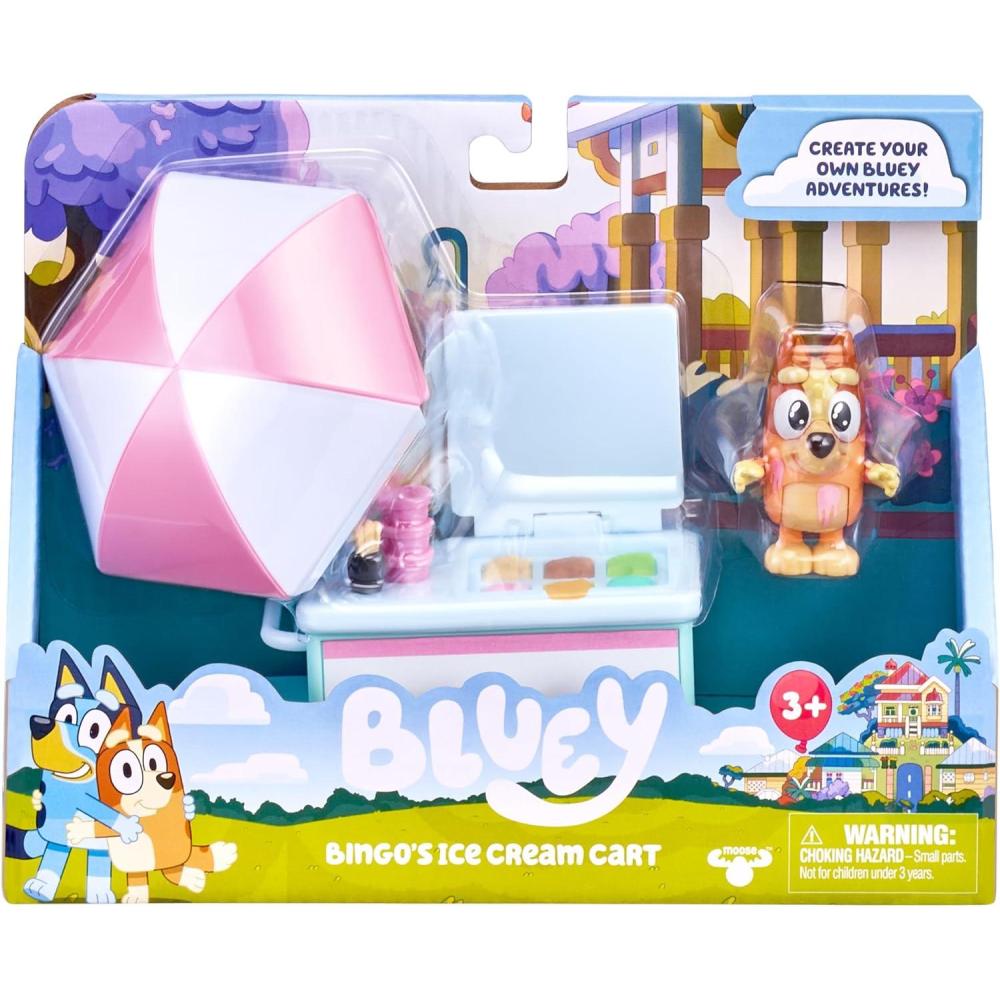 imageBluey Vehicle ampamp Figures Ice Cream Cart Toy Playset Portable Ice Cream Push Cart with 25 Articulated Bingo Figure Play Food Truck for Kids Ages 3Bingo Ice Cream Cart