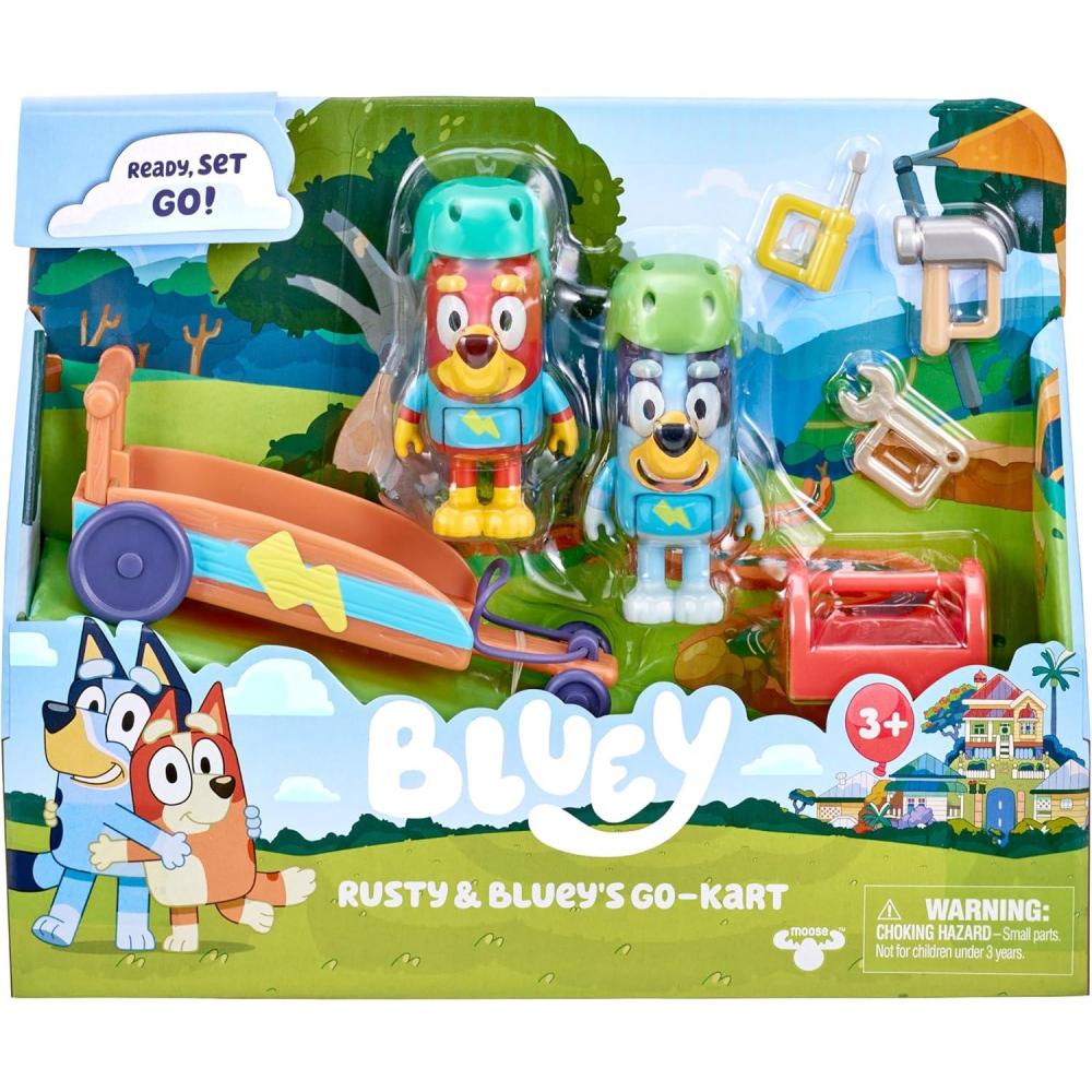 imageBluey Vehicle ampamp Figures Ice Cream Cart Toy Playset Portable Ice Cream Push Cart with 25 Articulated Bingo Figure Play Food Truck for Kids Ages 3Rusty Blueys GoKart