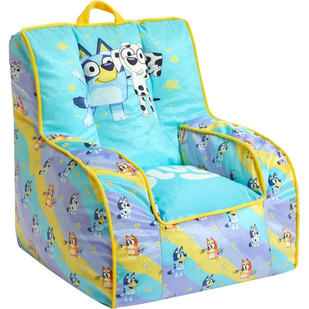imageBluey ampamp Chloe Kids Micromink Bean Bag Sofa ChairSoft Padded Toddler Seat with Piping ampamp Carry HandleCozy Lounge Chair for Ages 3BlueBluey