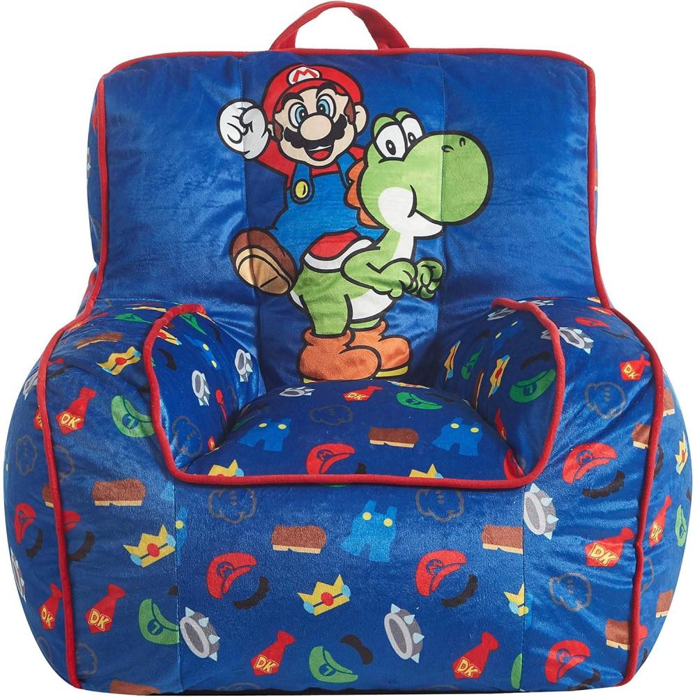 imageBluey ampamp Chloe Kids Micromink Bean Bag Sofa ChairSoft Padded Toddler Seat with Piping ampamp Carry HandleCozy Lounge Chair for Ages 3BlueSuper Mario
