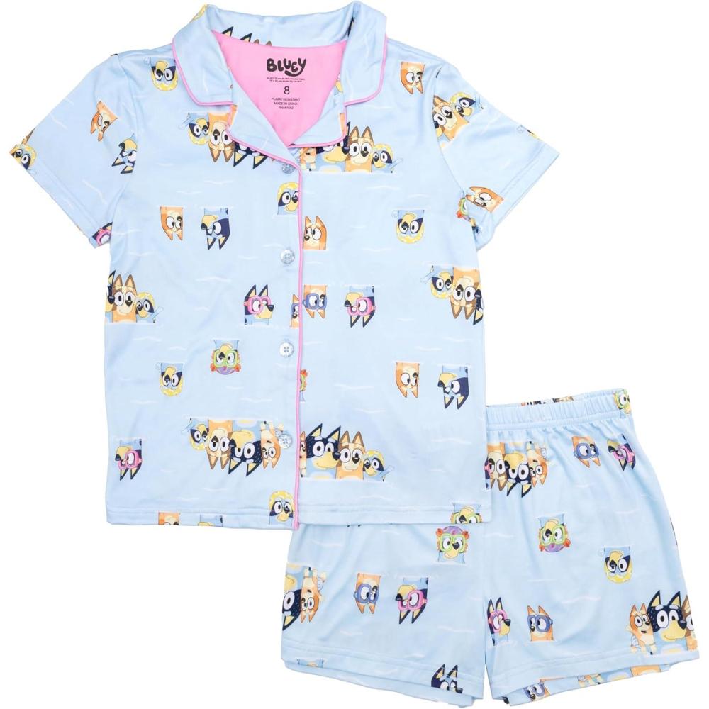 imageBluey girls 2piece Loosefit Button Down Pajama Set Soft ampamp Cute for KidsBluey Pool Day
