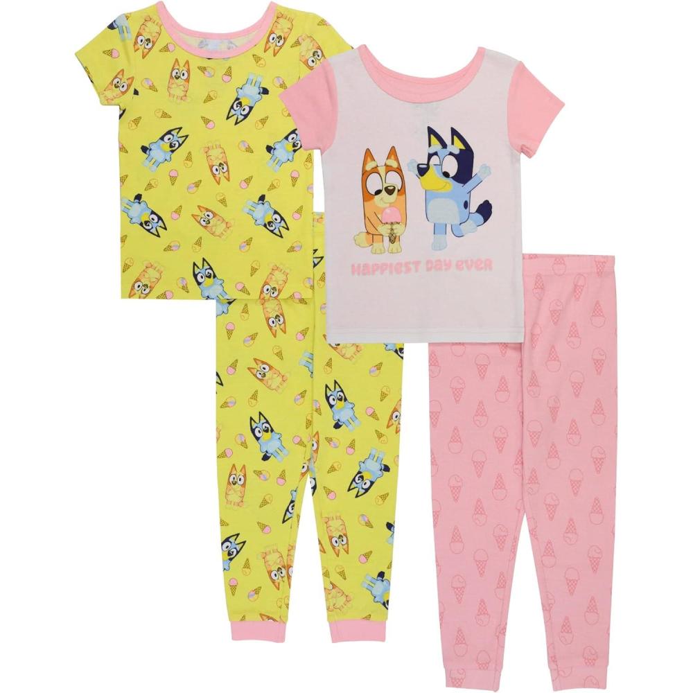 imageBluey girls 4piece Snugfit Cotton Pajama Set Soft ampamp Cute for KidsHappy Day
