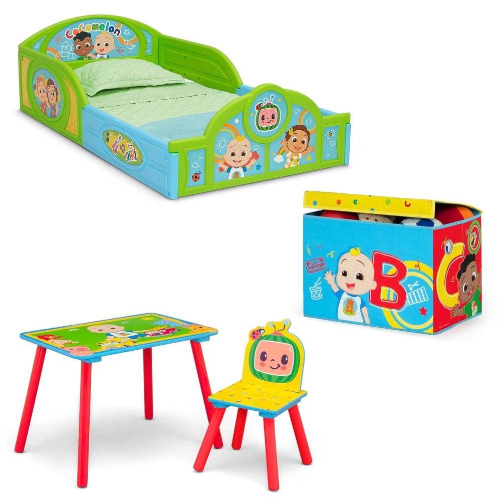 imageDelta Children Bluey 4Piece Toddler RoominaBox Set Includes Sleep and Play Toddler Bed Table 1 Chair and Fabric Toy Box BlueCocomelon
