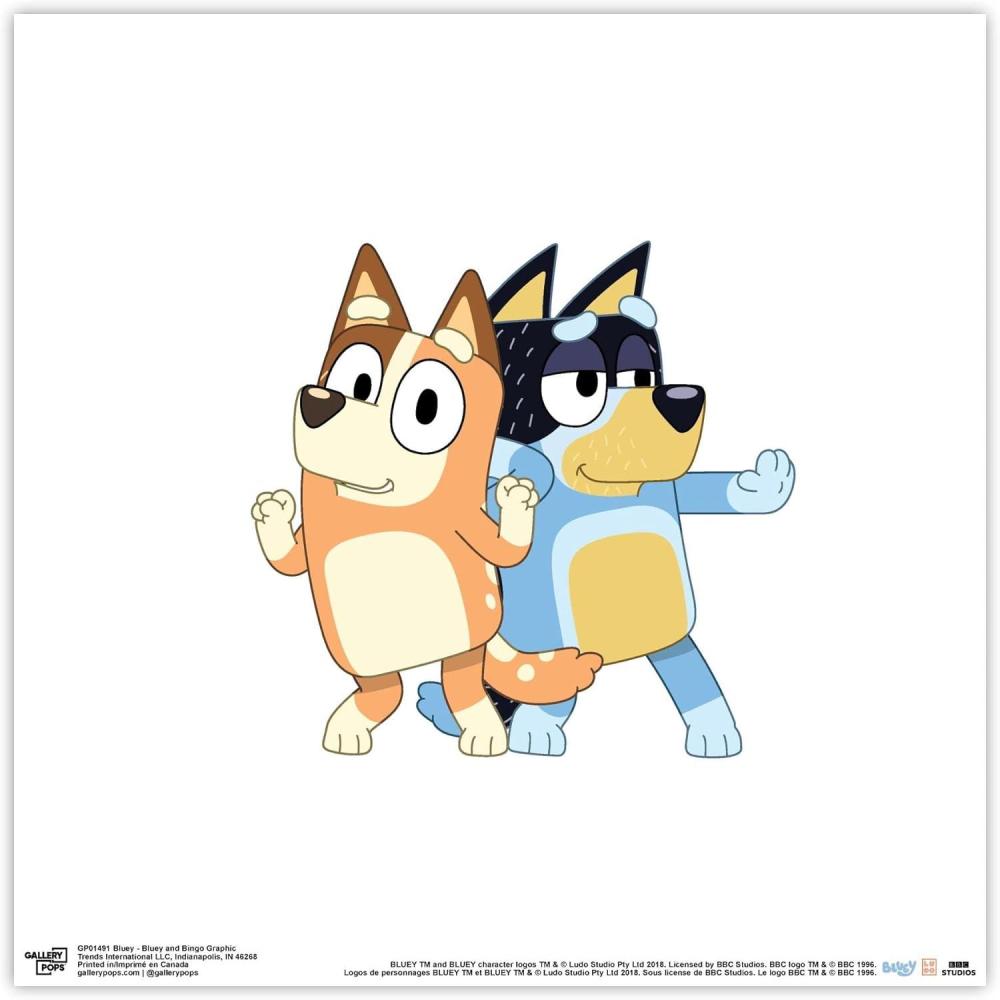 imageGallery Pops Bluey Bandit and Chilli Graphic Wall Art White Framed Version 12 x 12Unframed Version