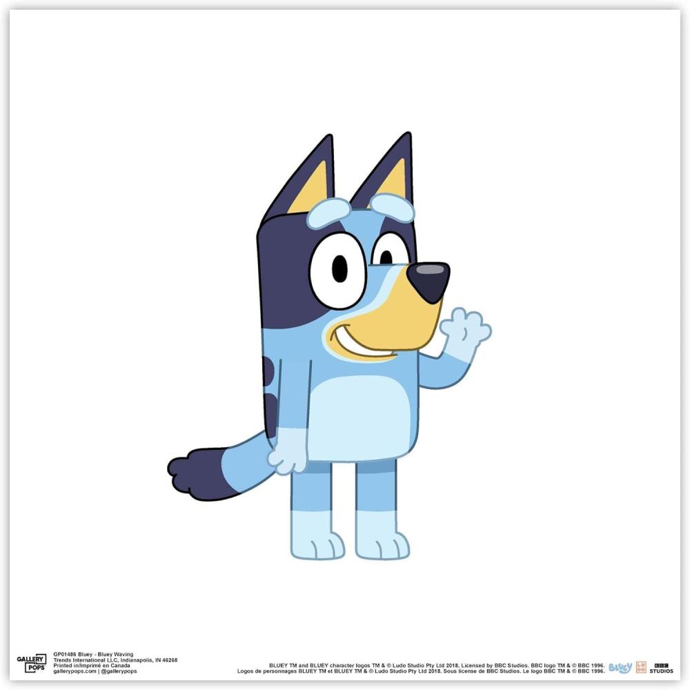 imageGallery Pops Bluey Bluey Waving Wall Art White Framed Version 12 x 12Unframed Version