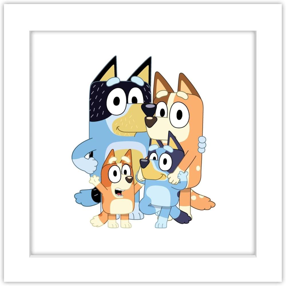 imageGallery Pops Bluey Dad Mum Bluey and Bingo Wall Art White Framed Version 12 x 12White Framed Version
