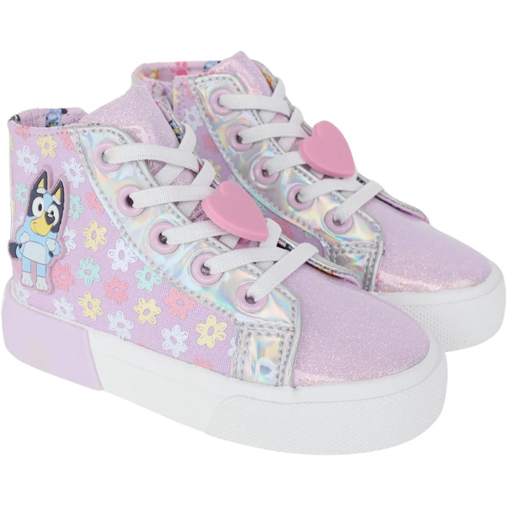 imageGround Up Bluey Sneakers for Kids Unisex Hightop Bluey and Bingo Shoes with a Side Zipper so They Slip onLilac