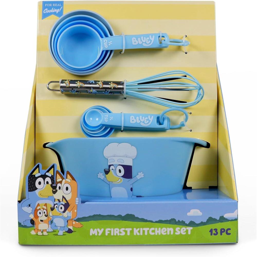imageHandstand Kitchen Bluey My First Real Kitchen Tools Set with 15 Quart Mixing Bowl Measuring Spoon Set Measuring Cup Set and 85quot Whisk